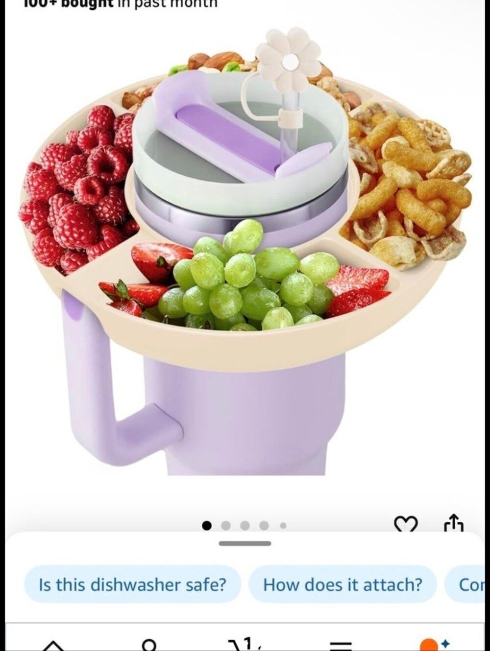 Silicone Snack Tray Cup Top - Lavender and Cream